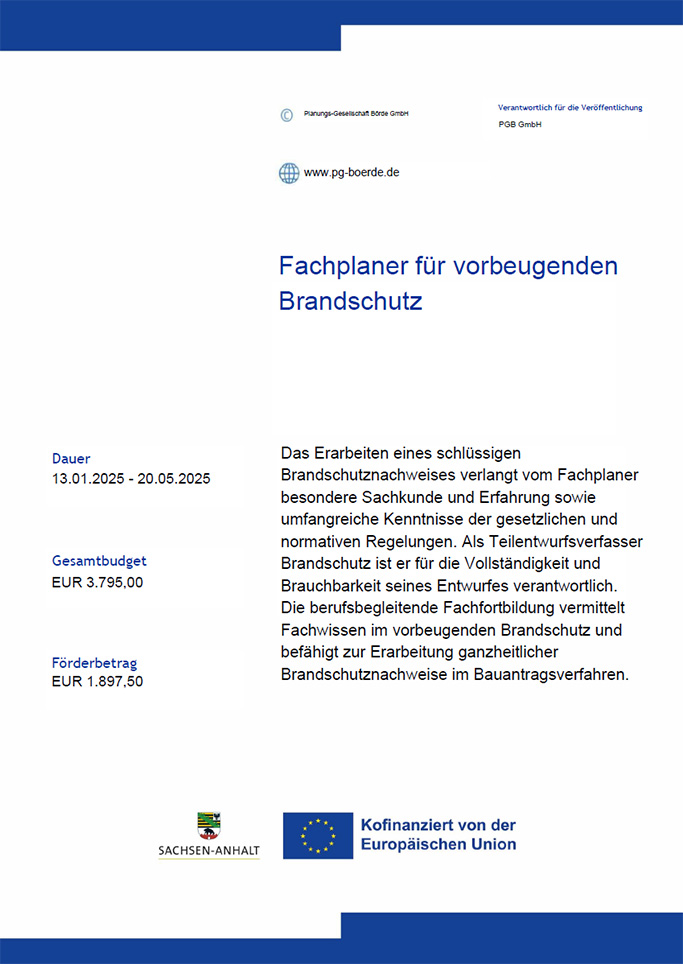 Plakat für die Förderung "Fachplaner für vorbeugenden Brandschutz"